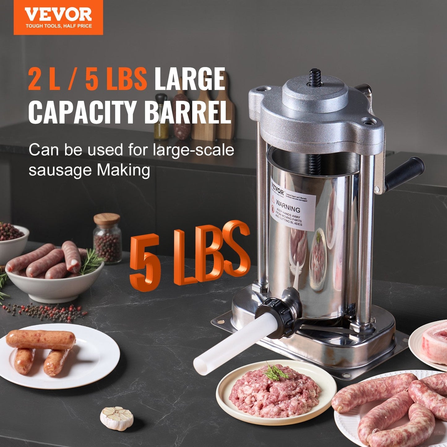 Manual Vertical Sausage Stuffer, 2 L Capacity, 304 Stainless Steel Construction