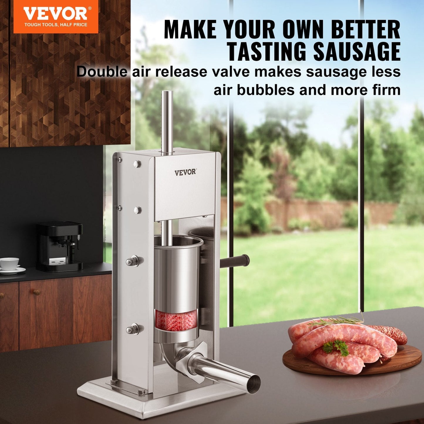 Stainless Steel 3L Sausage Stuffer with Adjustable Speeds and Suction Base