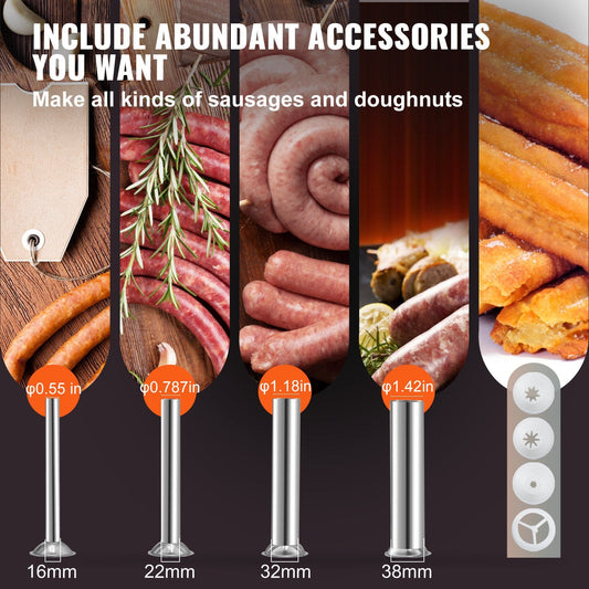 Stainless Steel 3L Sausage Stuffer with Adjustable Speeds and Suction Base