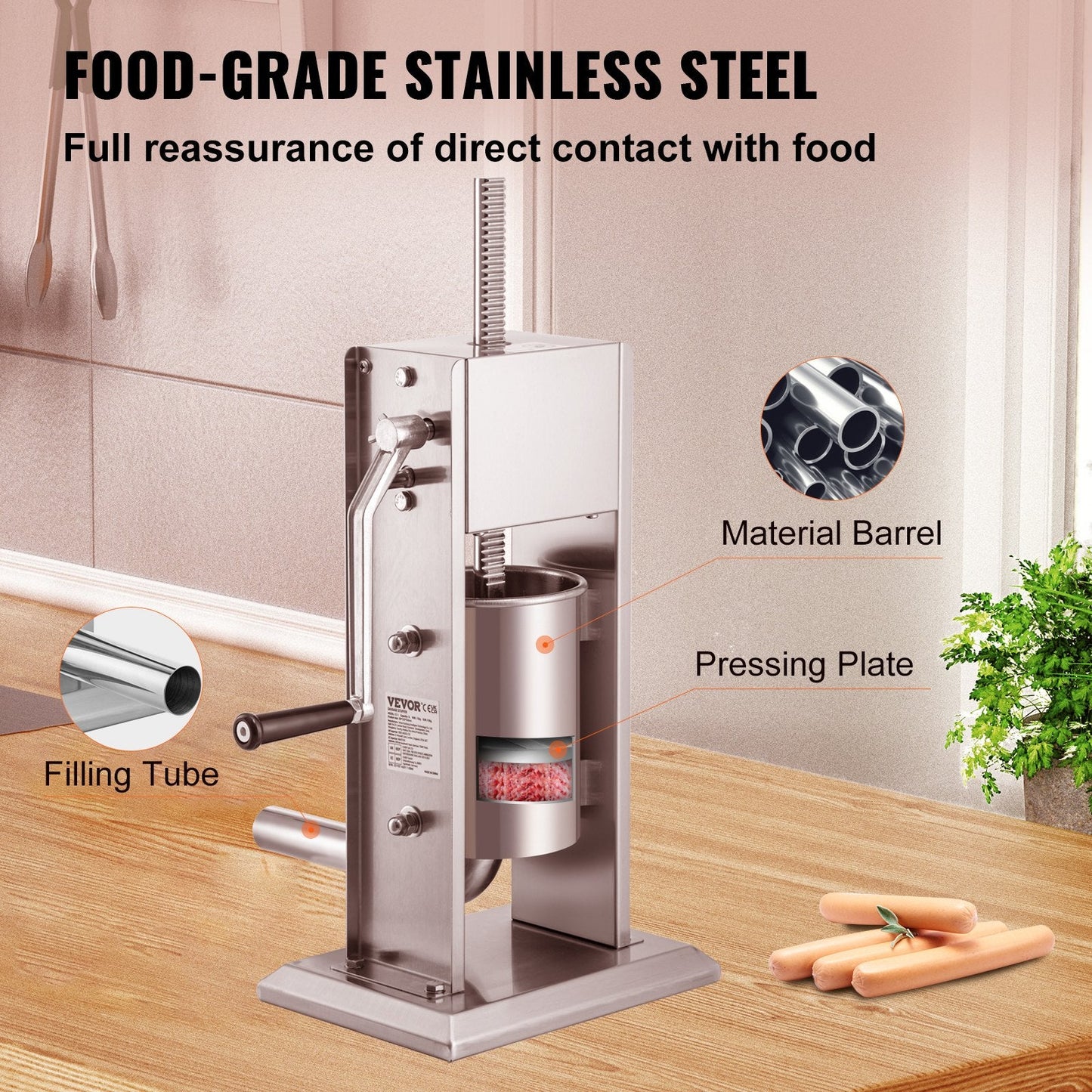 Stainless Steel 3L Sausage Stuffer with Adjustable Speeds and Suction Base