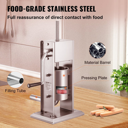 Stainless Steel 3L Sausage Stuffer with Adjustable Speeds and Suction Base
