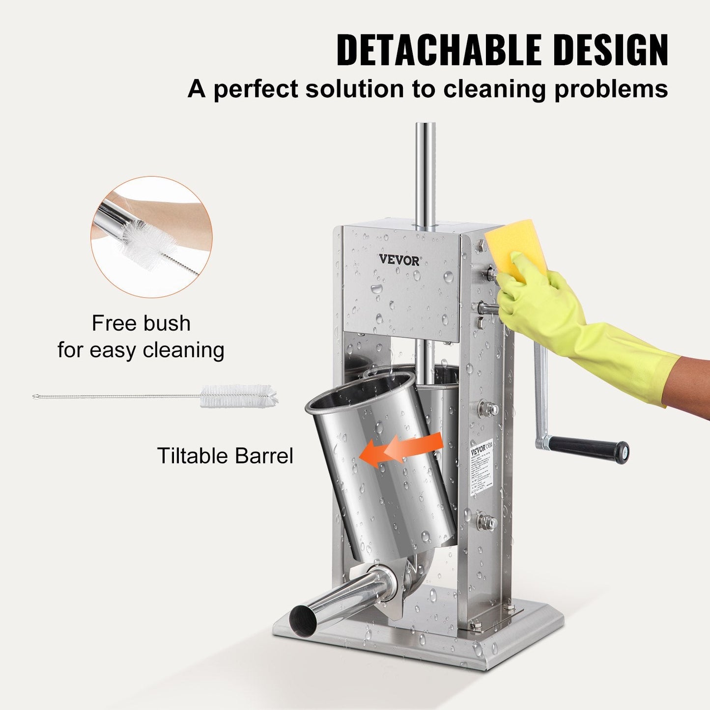 Stainless Steel 3L Sausage Stuffer with Adjustable Speeds and Suction Base