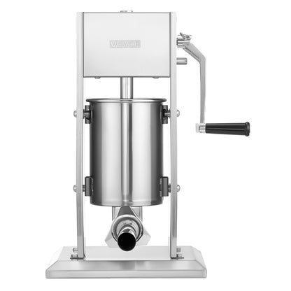 Manual Sausage Stuffer, 7 LBS / 3 L Vertical Meat Stuffer, Heavy Duty Sausage Casing Meat Stuffing Machine, Dual-Speed Stainless Steel Filler with 5 Filling Tubes, for Commercial and Home Use