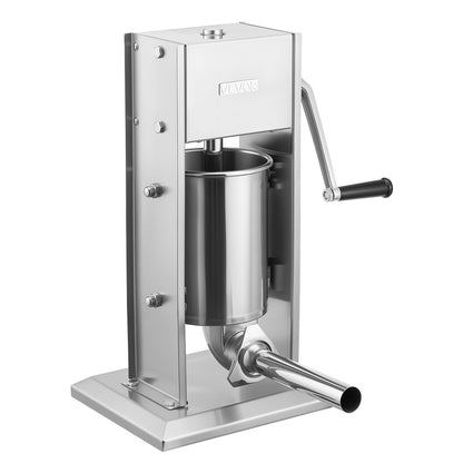 Manual Sausage Stuffer, 7 LBS / 3 L Vertical Meat Stuffer, Heavy Duty Sausage Casing Meat Stuffing Machine, Dual-Speed Stainless Steel Filler with 5 Filling Tubes, for Commercial and Home Use