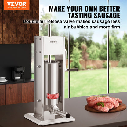 Stainless Steel Sausage Stuffer, 5L Capacity, Manual with Adjustable Speeds