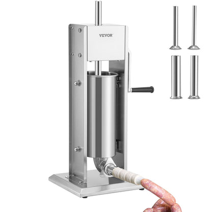 Stainless Steel Sausage Stuffer, 5L Capacity, Manual with Adjustable Speeds