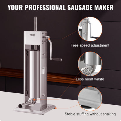 Stainless Steel Sausage Stuffer 5L Capacity with Adjustable Speeds and Suction Cup