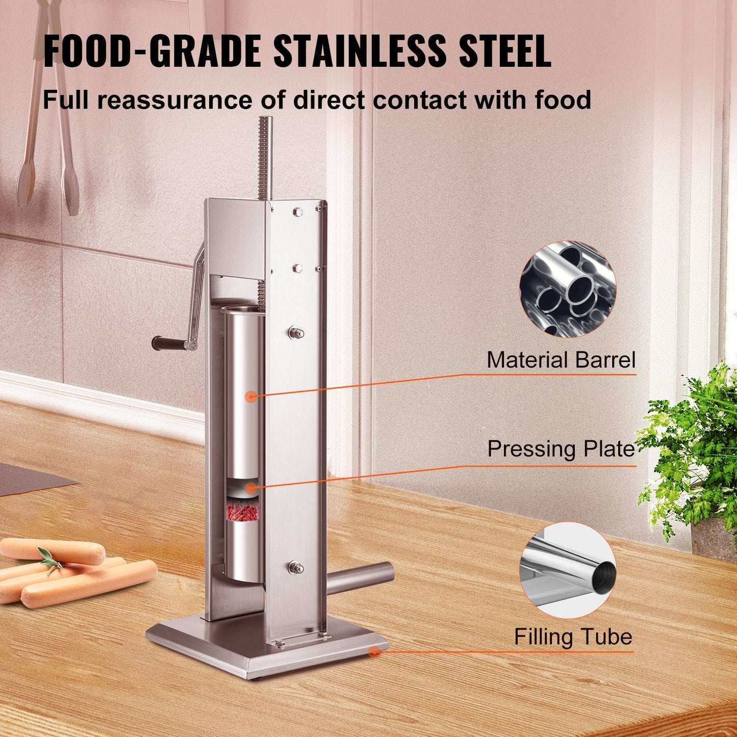 Stainless Steel Sausage Stuffer 5L Capacity with Adjustable Speeds and Suction Cup