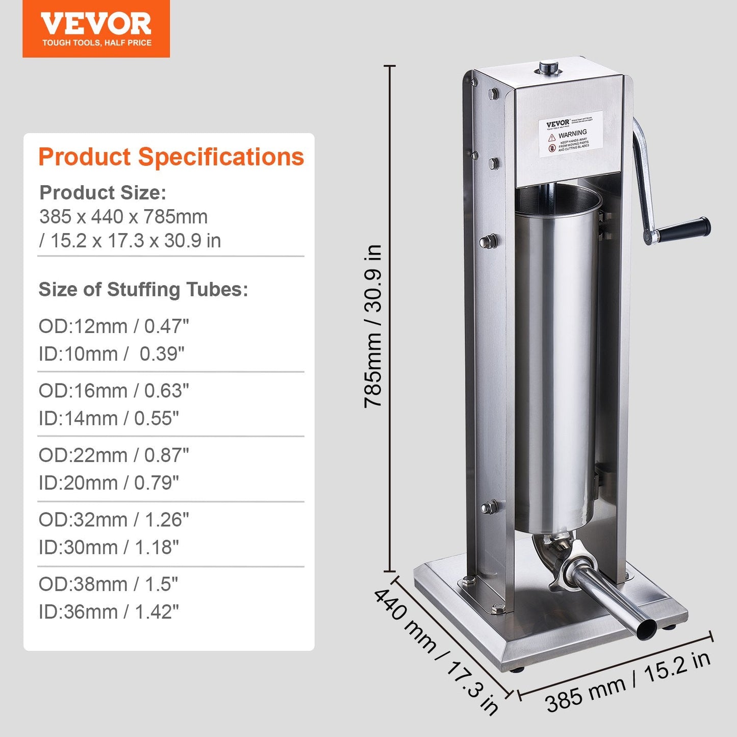 7L Vertical Sausage Stuffer, Stainless Steel, Manual, 11.9 kg Capacity