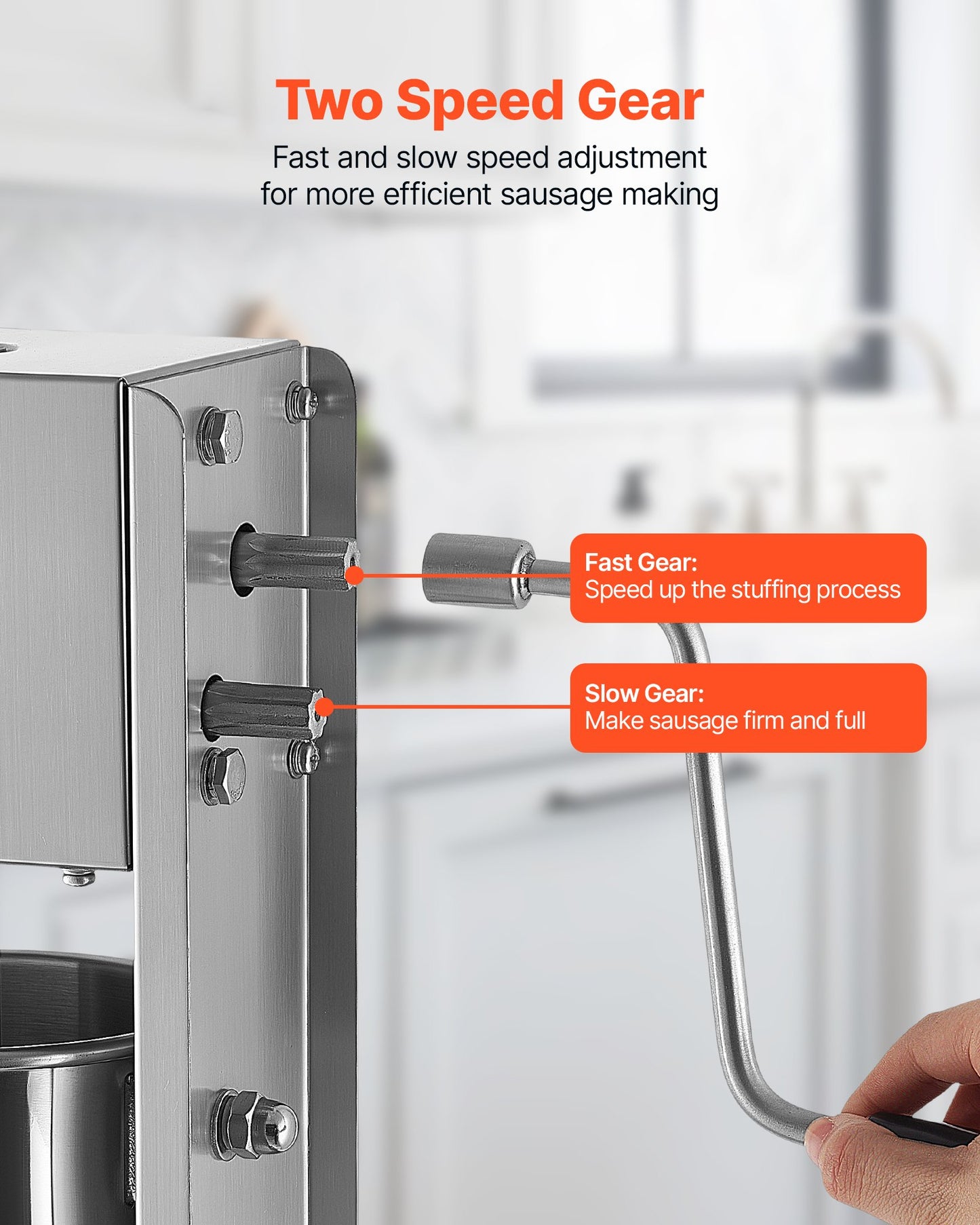 Manual Sausage Stuffer 7L Vertical Sausage Machine Dual-Speed, Food-Grade 304 Stainless Steel Meat Stuffer, Includes 5 Stuffing Tubes, for Home Kitchen Restaurant Commercial