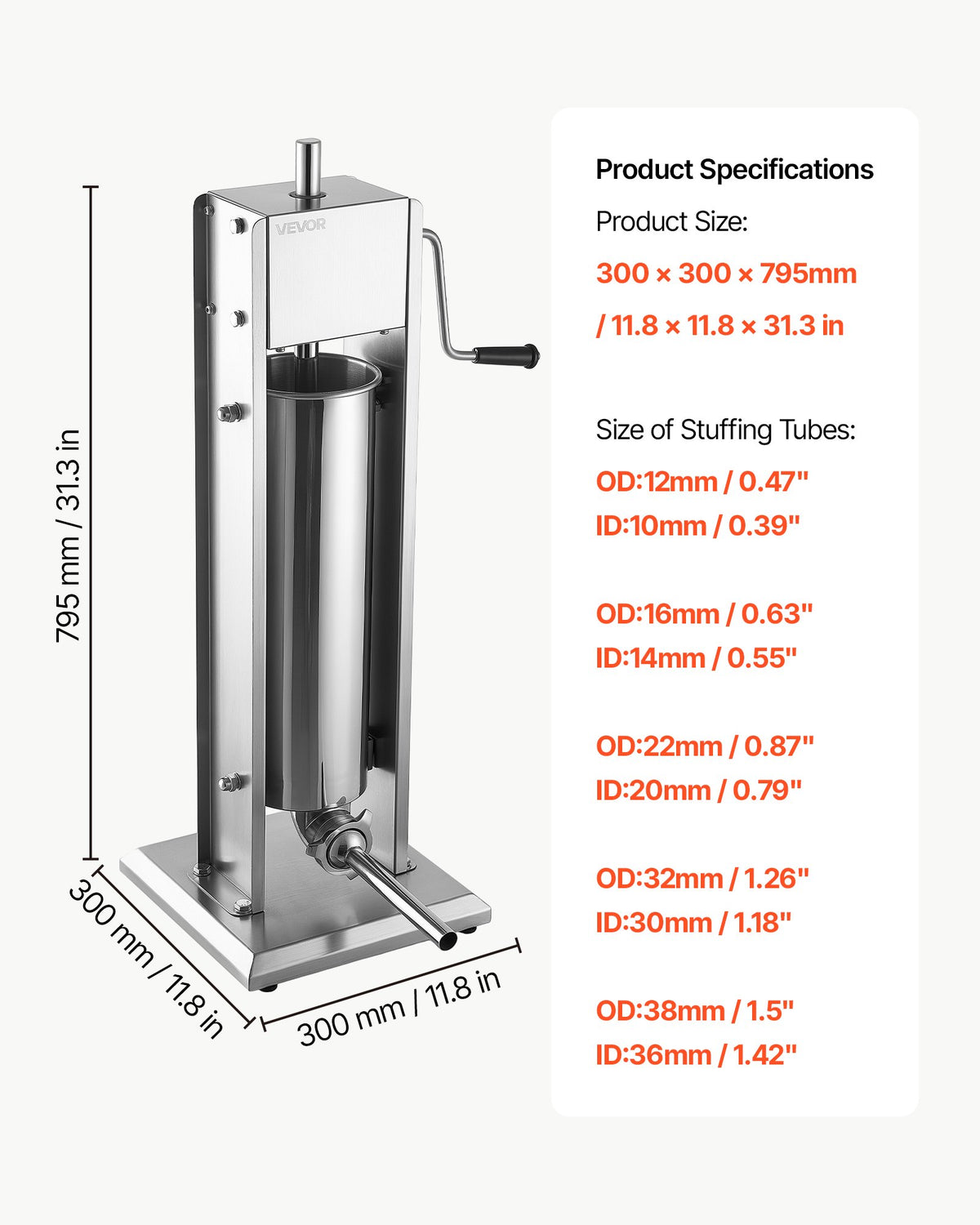 Manual Sausage Stuffer 7L Vertical Sausage Machine Dual-Speed, Food-Grade 304 Stainless Steel Meat Stuffer, Includes 5 Stuffing Tubes, for Home Kitchen Restaurant Commercial