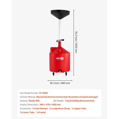 Waste Oil Drain Tank 68L Industrial Fluid Drain Tank with Funnel