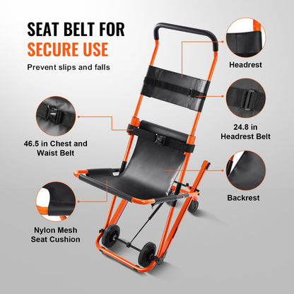 VEVOR Manual Stair Chair, 159 kg Load Capacity, Foldable Emergency Stair Wheelchair
