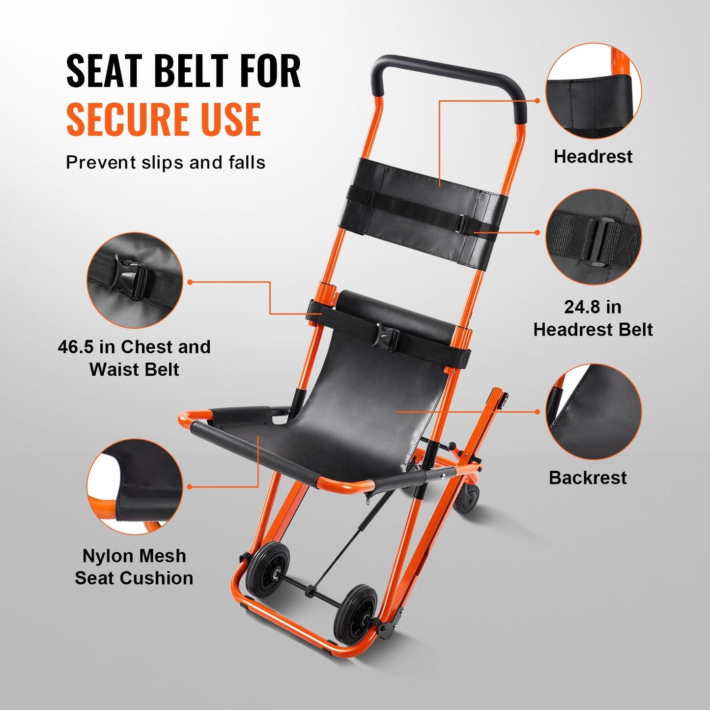 Manual Foldable Stair Chair, 159 kg Capacity, Emergency Use for Elderly & Disabled