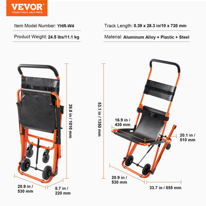 VEVOR Manual Stair Chair, 159 kg Load Capacity, Foldable Emergency Stair Wheelchair