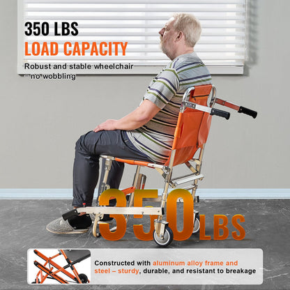 Foldable Aluminum Stair Climbing Chair, 159 kg Capacity, Portable Emergency Use