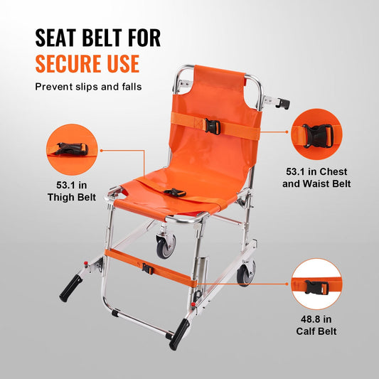 Foldable Aluminum Stair Climbing Chair, 159 kg Capacity, Portable Emergency Use