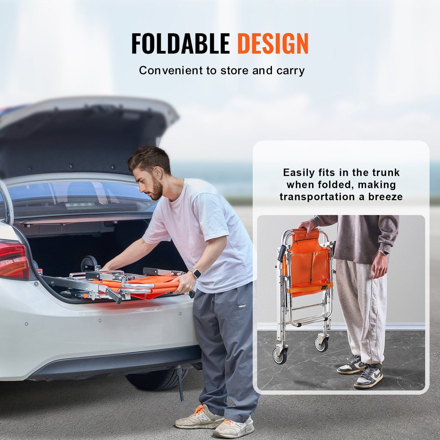 Foldable Aluminum Stair Climbing Chair, 159 kg Capacity, Portable Emergency Use
