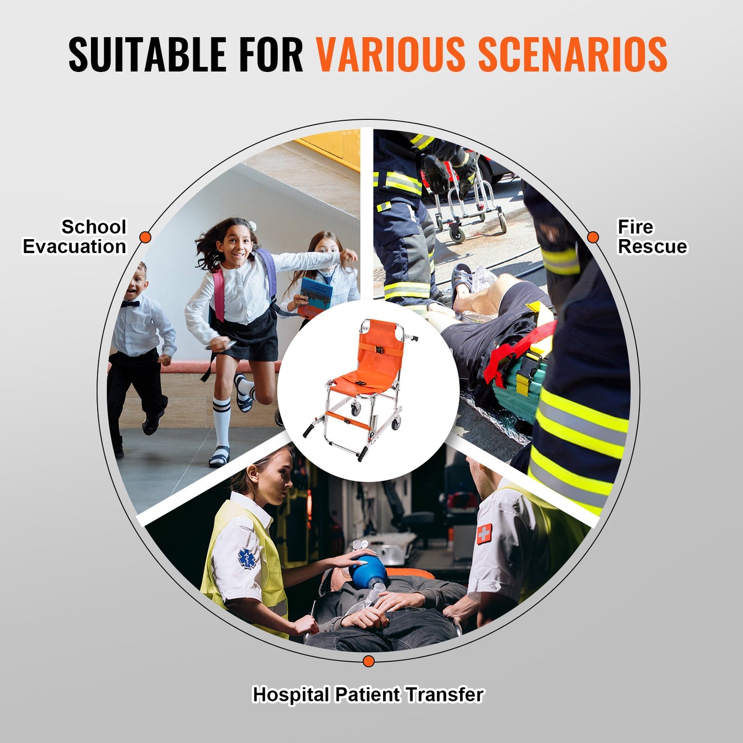 VEVOR EMS Stair Chair, 159 kg Load Capacity, Foldable Aluminum Emergency Stair Climbing