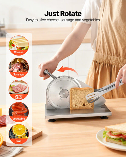 Manual Bread Slicer, 0-15mm Adjustable Thickness Cheese Cutter, Hand-Cranked Bread Slicer with Micro-Serrated Stainless Steel Blade for Kitchen, Bakery, Party