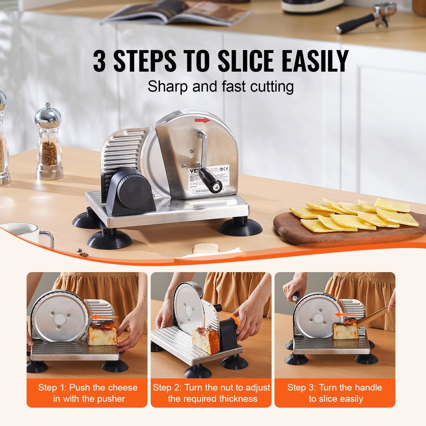 Manual Bread and Cheese Slicer, Adjustable Thickness, 0-0.15m, 1.8kg