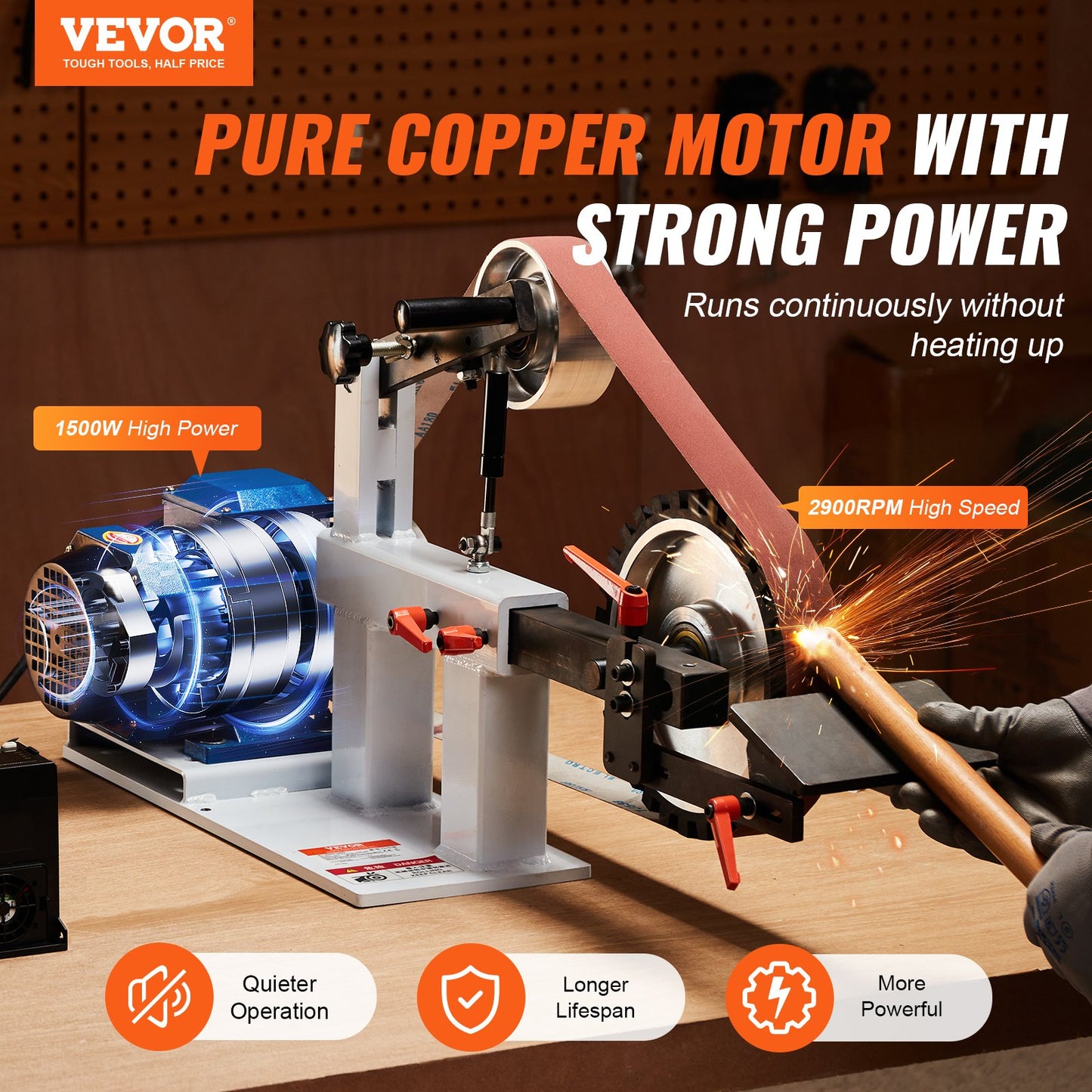 VEVOR Belt Grinder Sander, 72 x 2-Inch Variable Speed Belt Polisher with VFD, 1500W