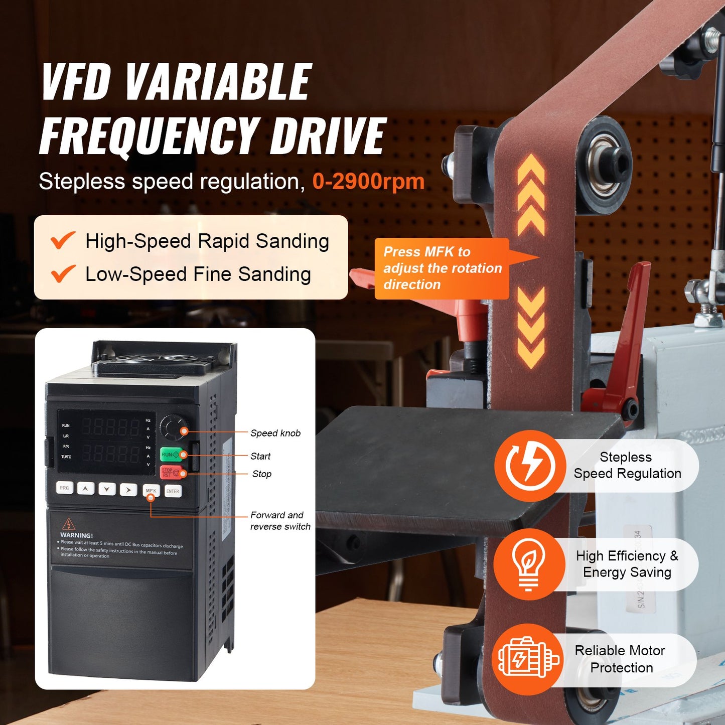 VEVOR Belt Grinder Sander, 72 x 2-Inch Variable Speed Belt Polisher with VFD, 1500W