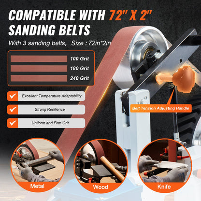 VEVOR Belt Grinder Sander, 72 x 2-Inch Variable Speed Belt Polisher with VFD, 1500W