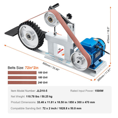Variable Speed Belt Grinder 1.8m x 0.05m, 1500W with 3 Grinding Moulds & Belts