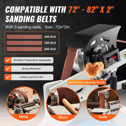 Belt Grinder Sander 1.82 x 0.05m Polisher with VFD and 3 Grinding Modes