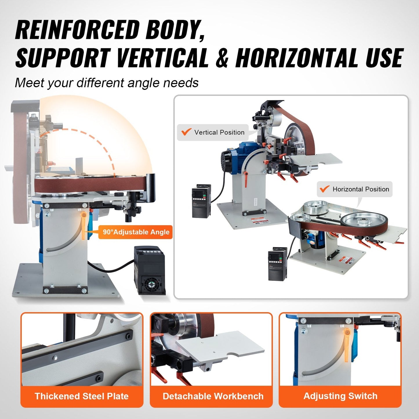 Belt Grinder Sander 1.82 x 0.05m Polisher with VFD and 3 Grinding Modes