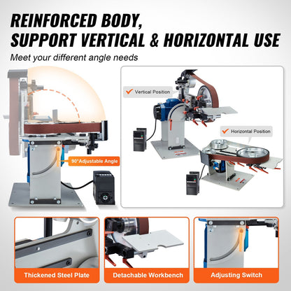 Belt Grinder Sander 1.82 x 0.05m Polisher with VFD and 3 Grinding Modes