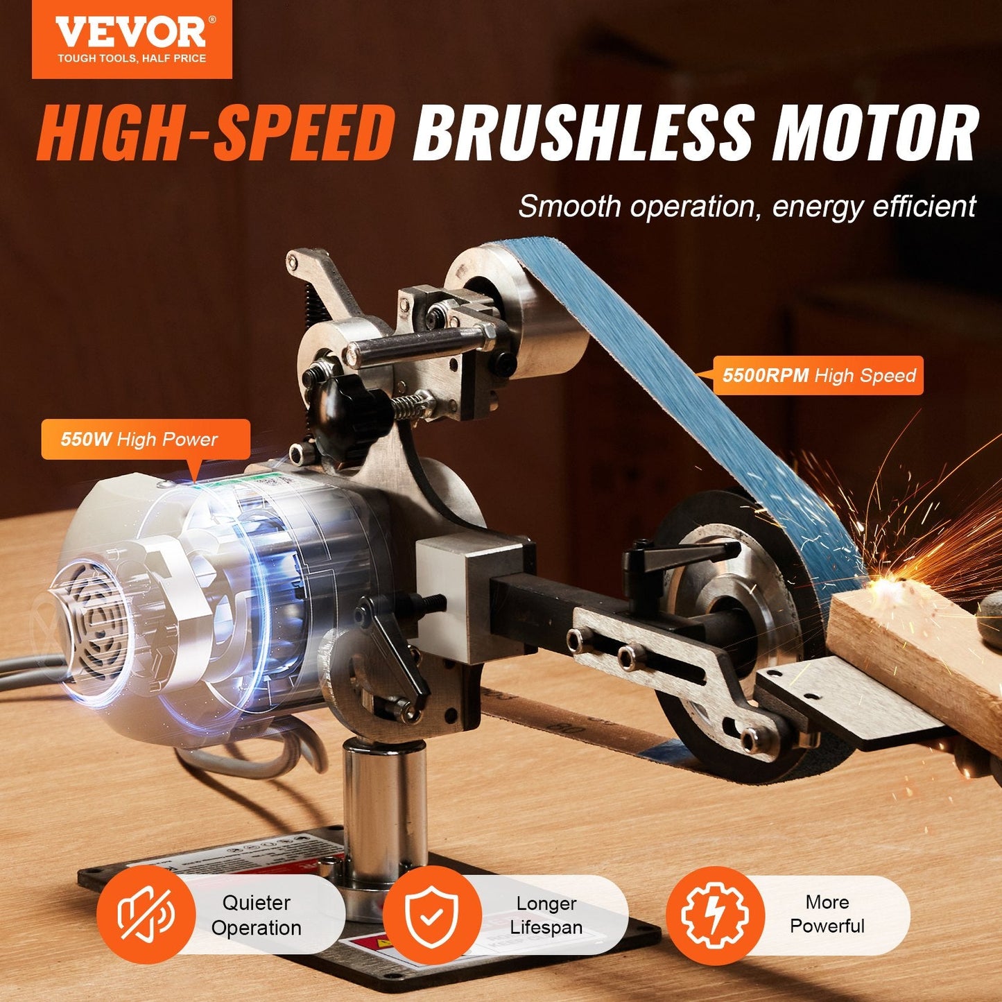 Variable Speed Belt Grinder Sander, 762 x 25.4mm, 550W, for Metal & Knife Work