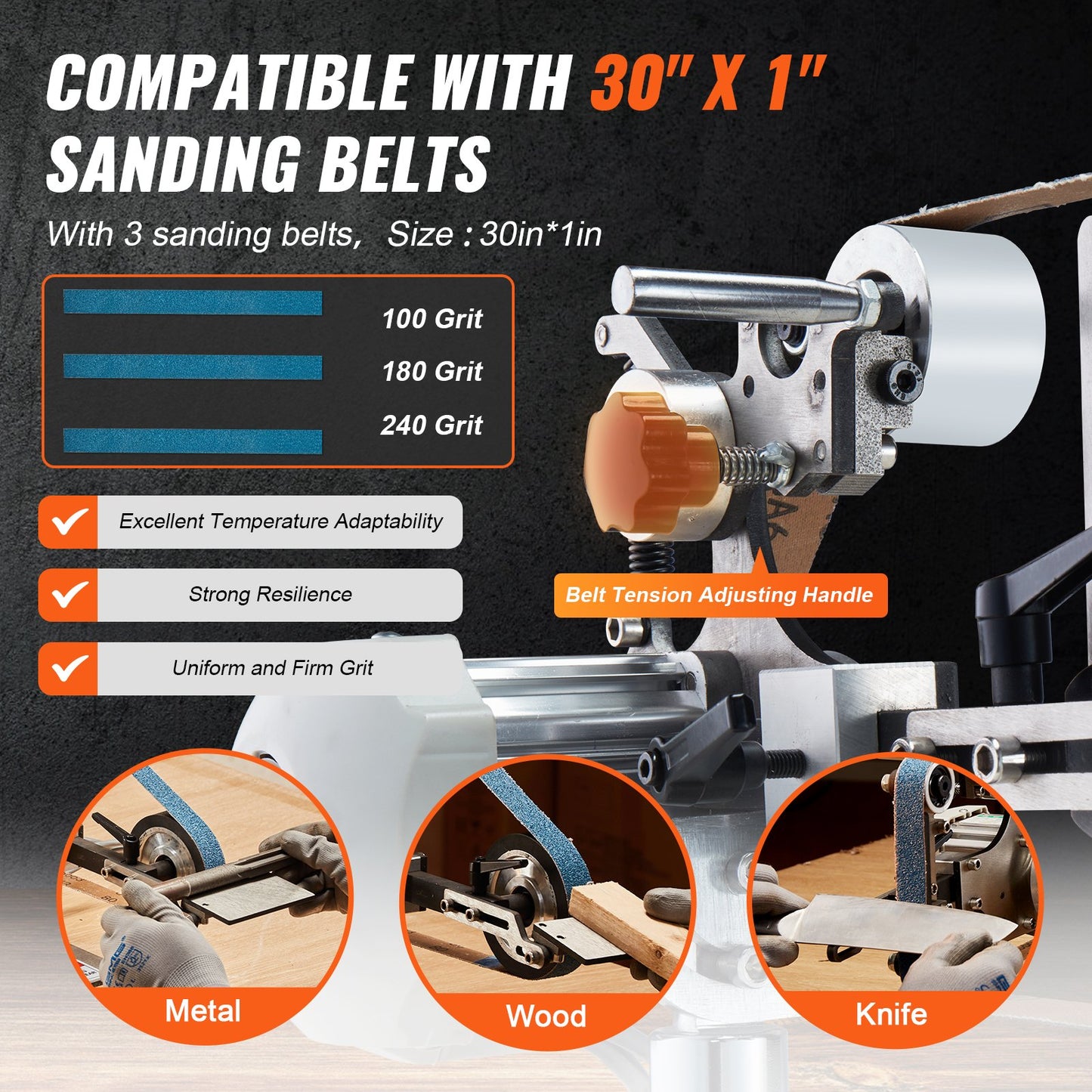 VEVOR Belt Grinder Sander, 30 x 1-Inch Variable Speed Belt Polisher with VFD, 550W