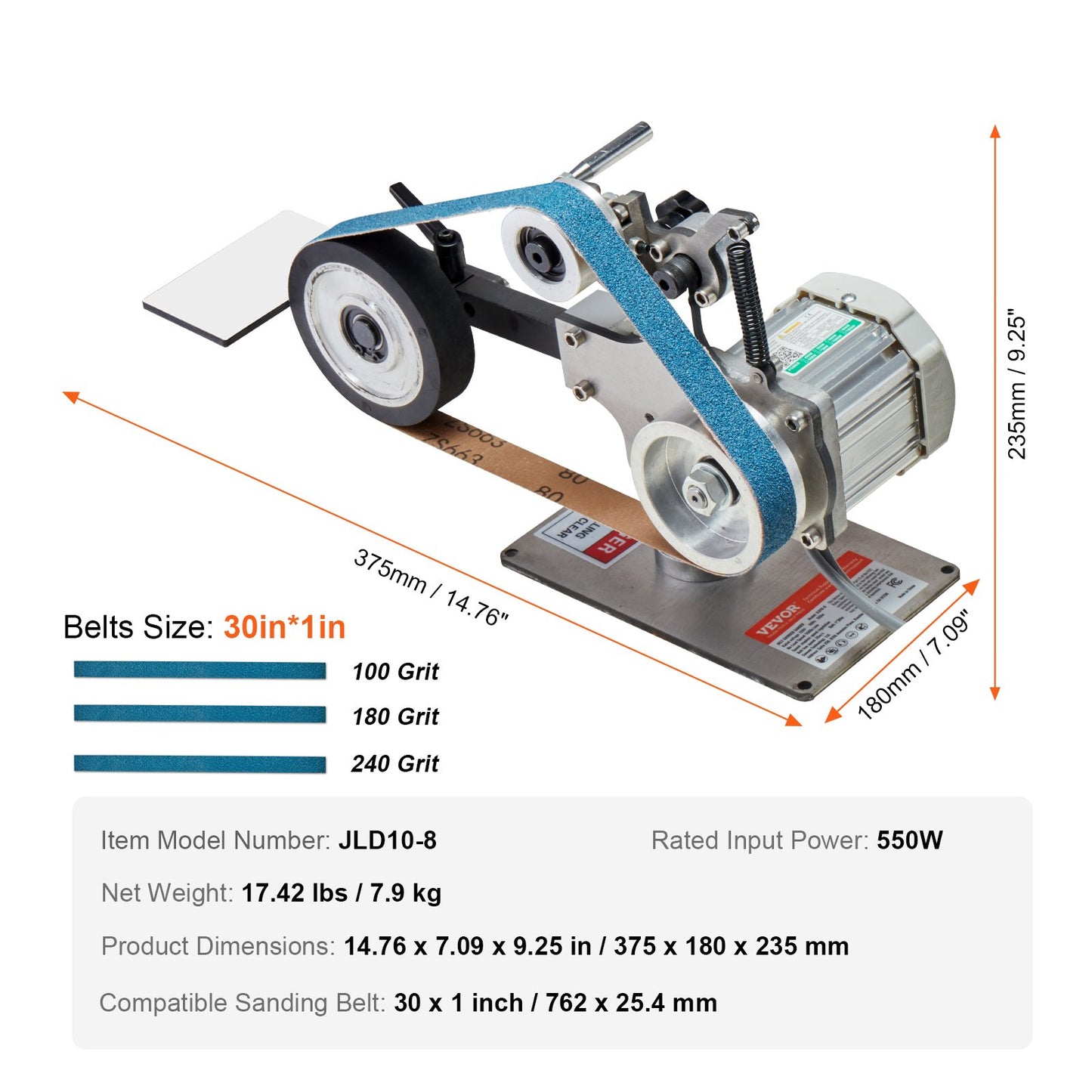 VEVOR Belt Grinder Sander, 30 x 1-Inch Variable Speed Belt Polisher with VFD, 550W