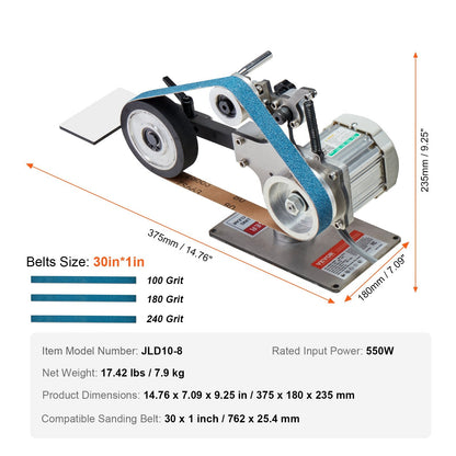 Variable Speed Belt Grinder Sander, 762 x 25.4mm, 550W, for Metal & Knife Work