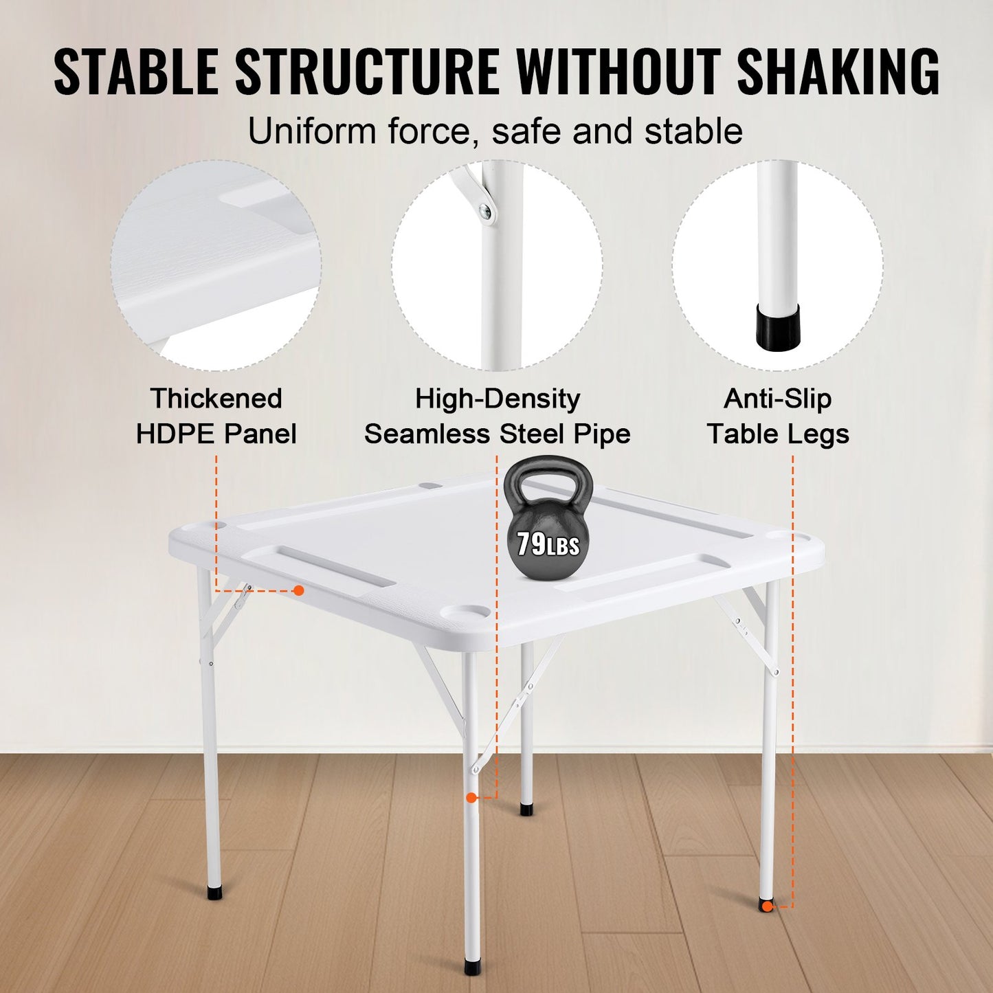VEVOR Mahjong Table, Square 4 Player Folding Card Table with 4 Cup Holders & 4 Chip