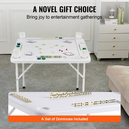 VEVOR Mahjong Table, Square 4 Player Folding Card Table with 4 Cup Holders & 4 Chip