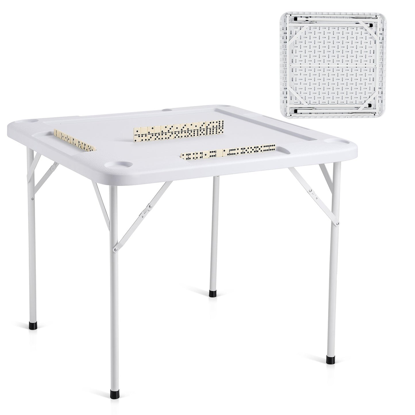 VEVOR Mahjong Table, Square 4 Player Folding Card Table with 4 Cup Holders & 4 Chip