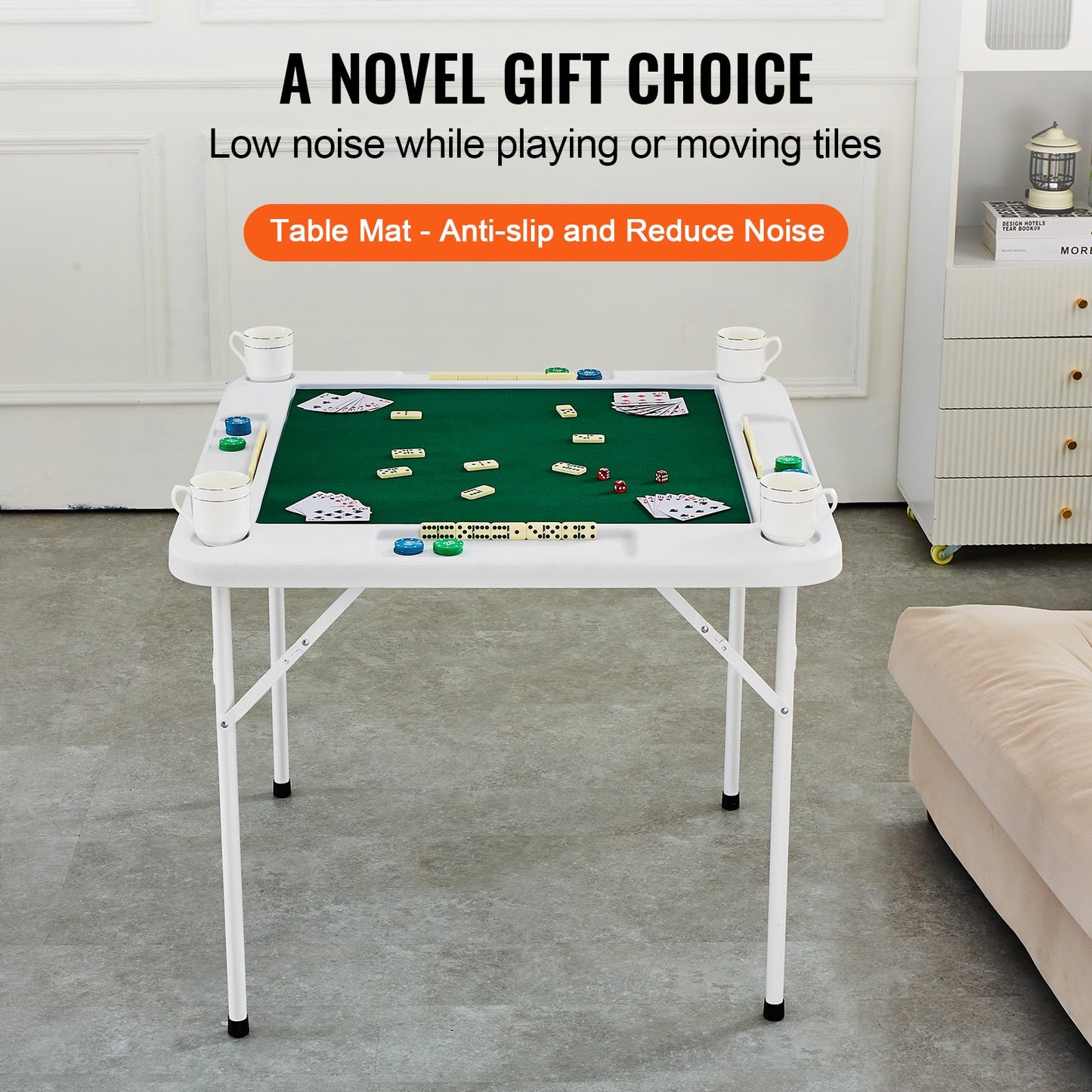 VEVOR Mahjong Table, 4 Player Folding Domino Table with Wear-Resistant Green Tabletop,