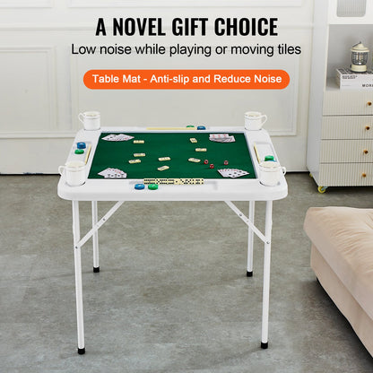 VEVOR Mahjong Table, 4 Player Folding Domino Table with Wear-Resistant Green Tabletop,