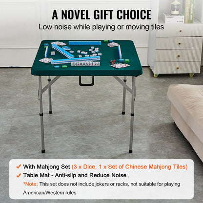 Portable Mahjong Table Set with 144 Tiles, Foldable 4-Player Card Table, White