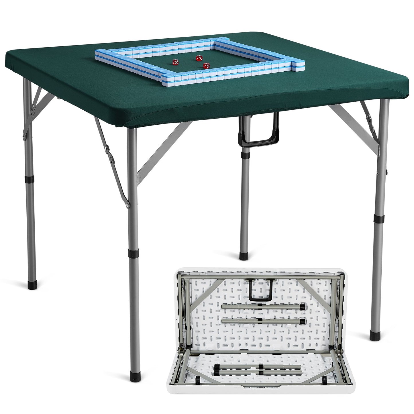 VEVOR Mahjong Table with Mahjong Tiles Set, Fold-in-Half 4 Player Card Table with