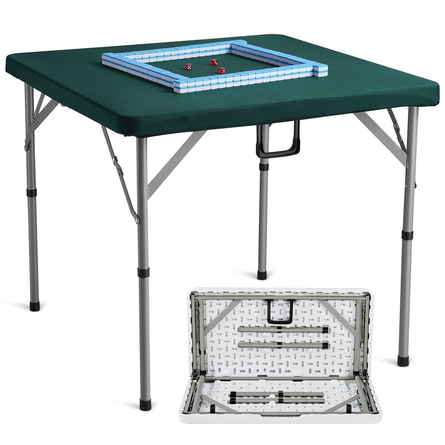 Portable Mahjong Table Set with 144 Tiles, Foldable 4-Player Card Table, White