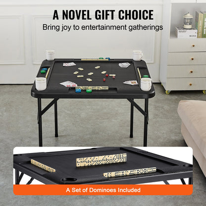VEVOR Mahjong Table, Square 4 Player Folding Card Table with 4 Cup Holders & 4 Chip