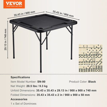 Square Folding Mahjong Table for 4 Players with Cup Holders & Chip Trays, Black