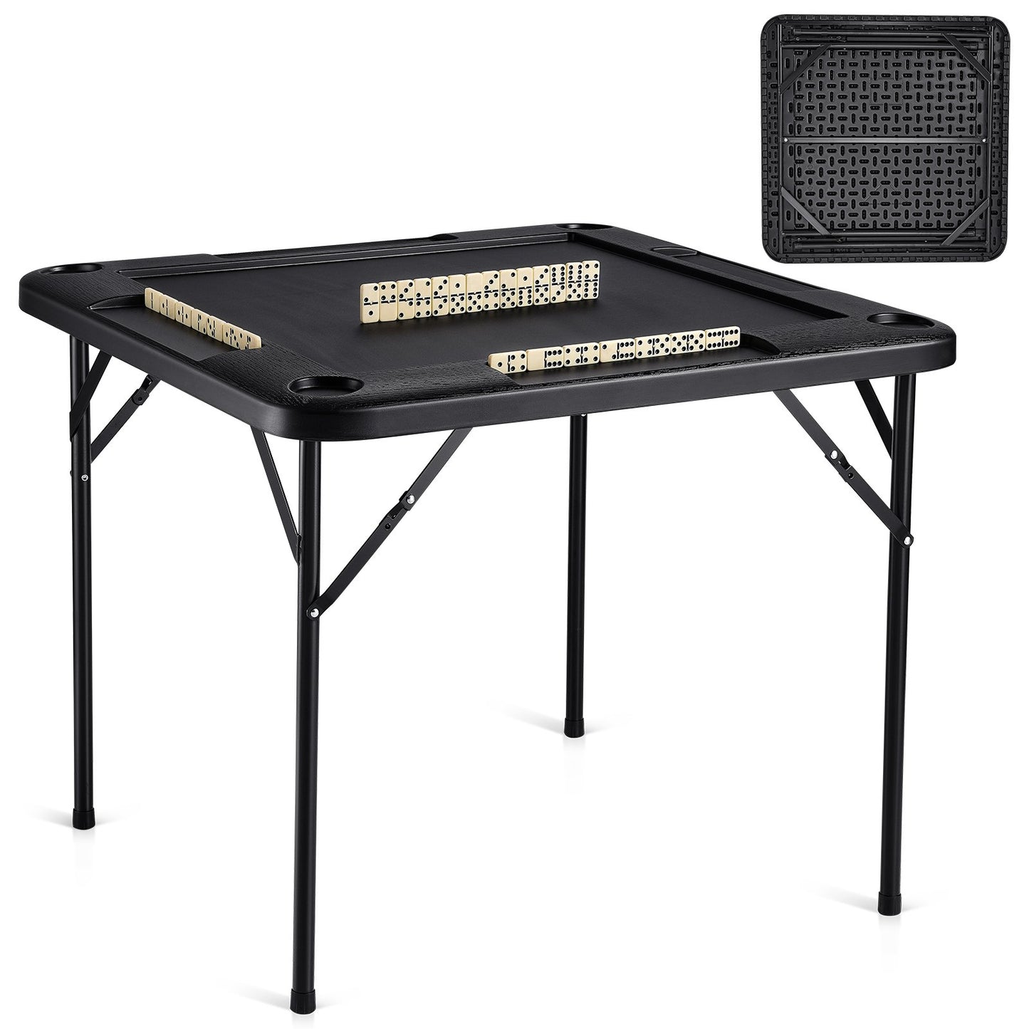 VEVOR Mahjong Table, Square 4 Player Folding Card Table with 4 Cup Holders & 4 Chip