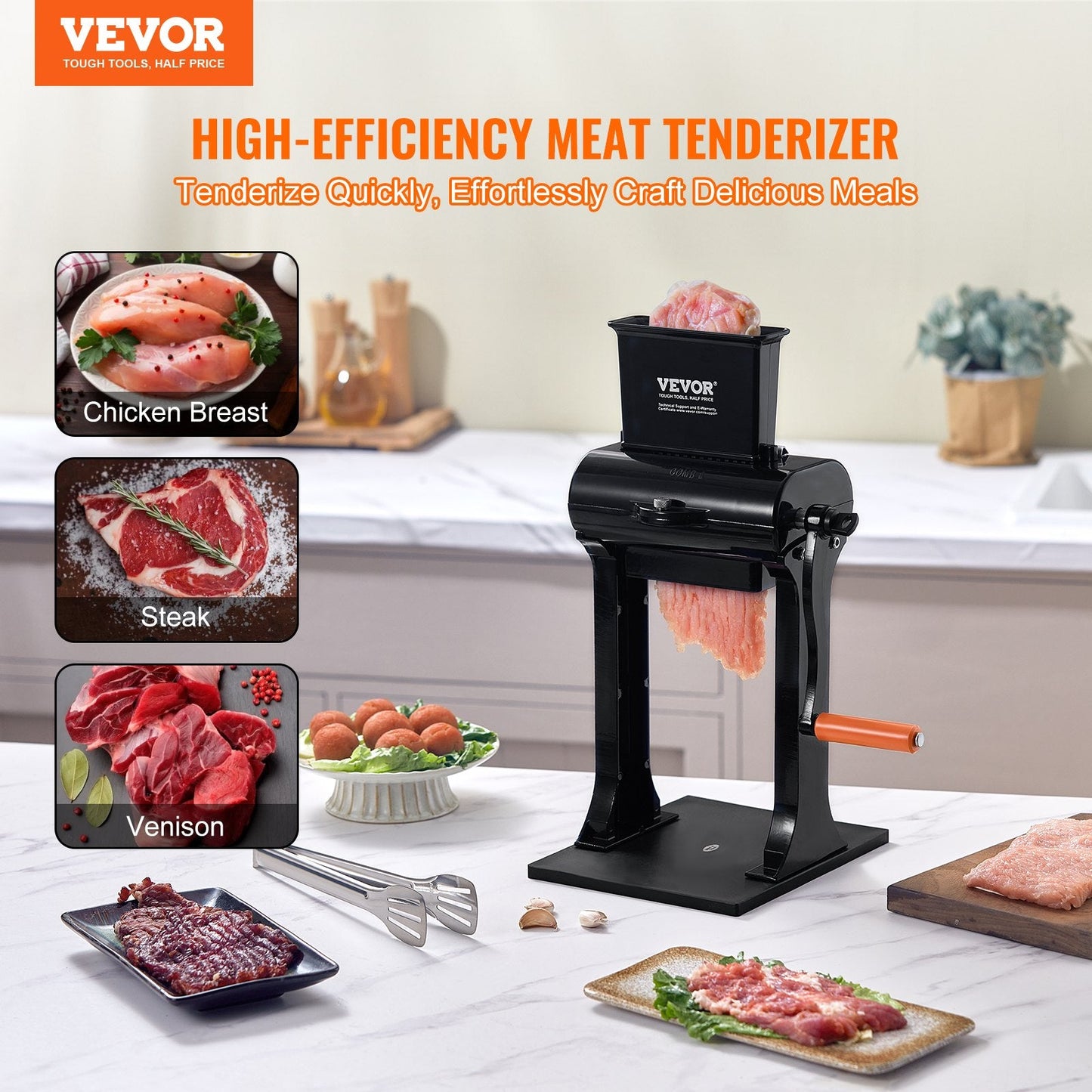 Heavy Duty Manual Meat Tenderizer, Stainless Steel, 148mm Feed Port, 3.4 kg