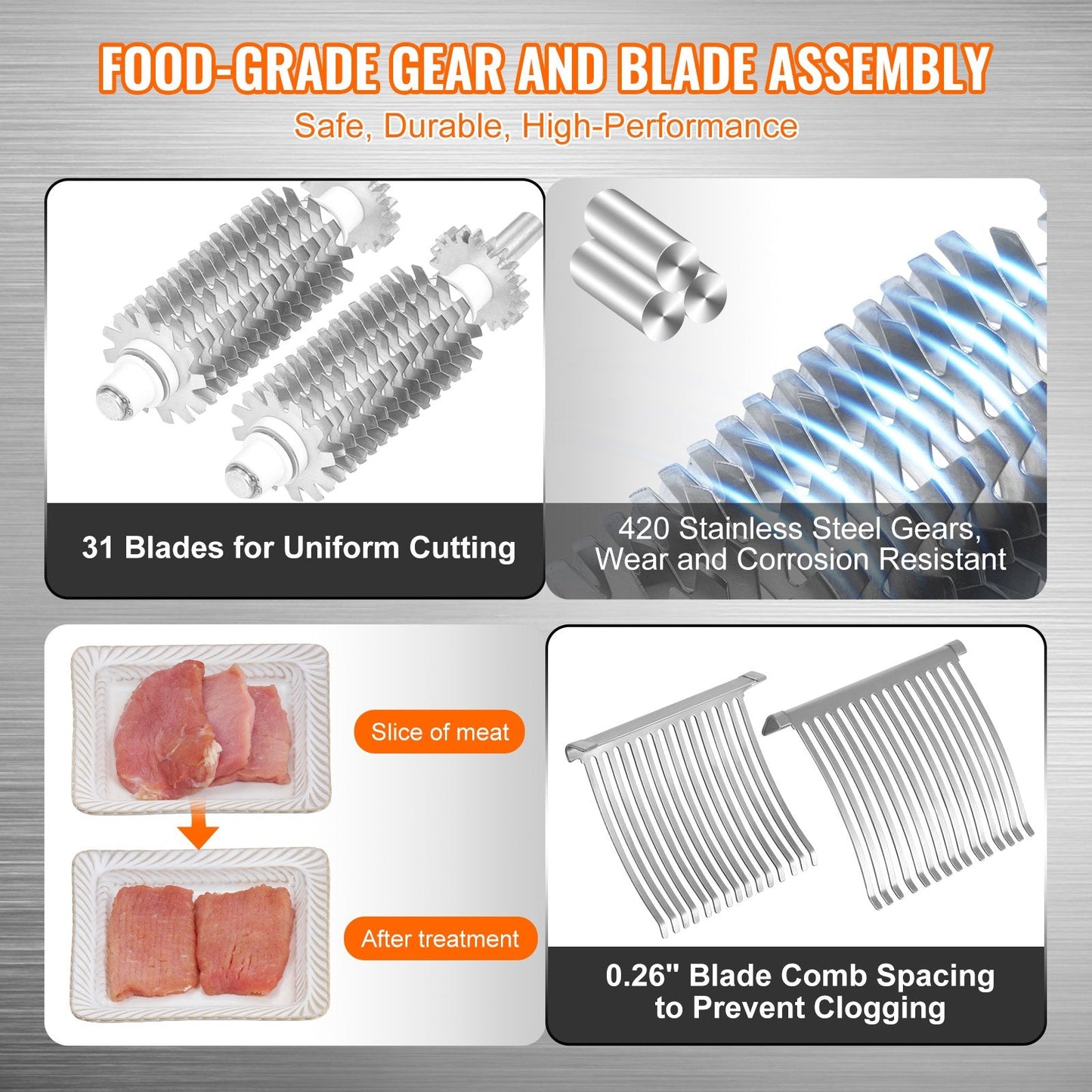 Heavy Duty Manual Meat Tenderizer, Stainless Steel, 148mm Feed Port, 3.4 kg
