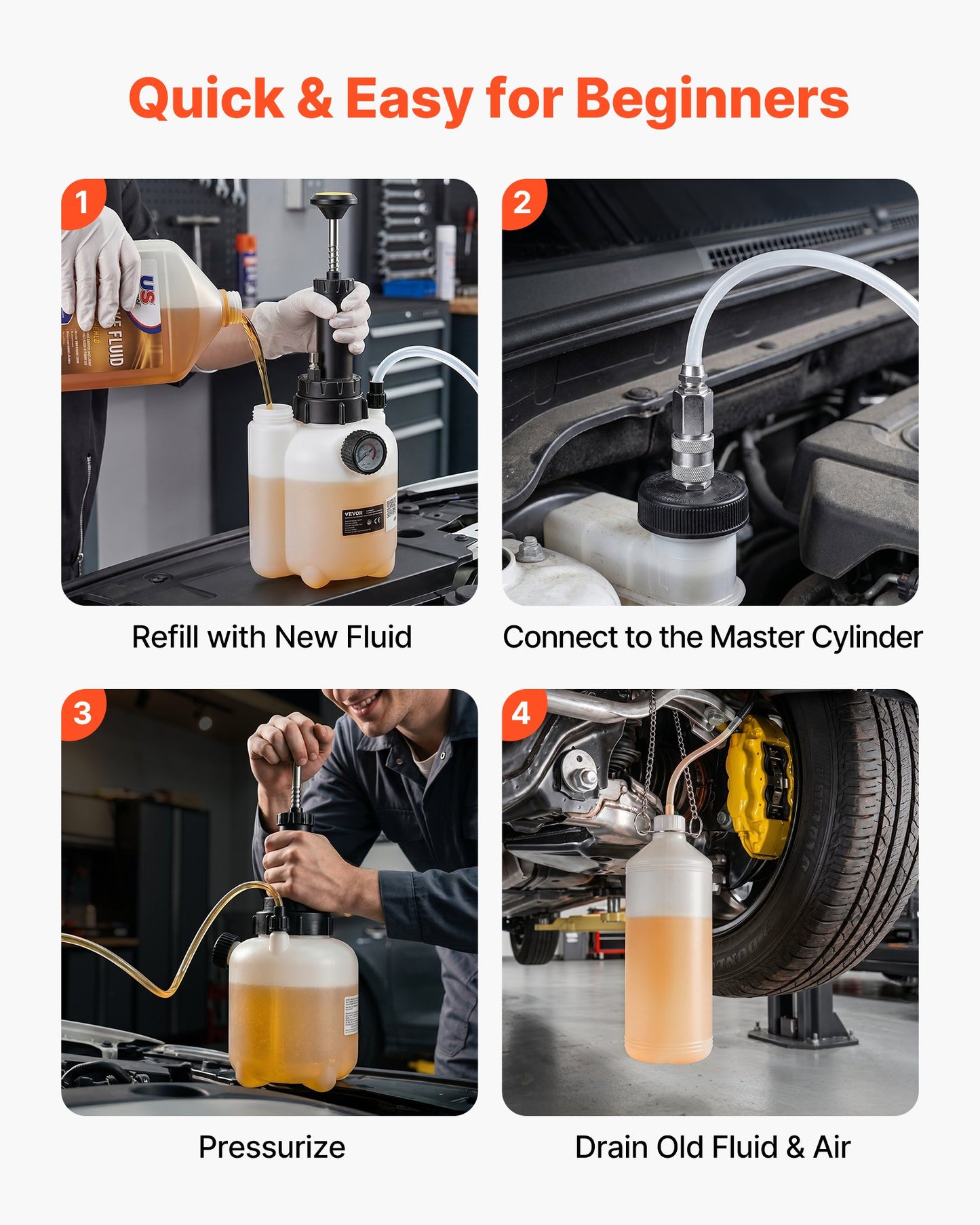 Brake Bleeder Kit, 3L Manual Brake Fluid Bleeding Kit with 1L Waste Bottle & 4 Master Cylinder Adapters, One-Person Professional Brake Fluid Pressure Bleeder for Most Vehicles